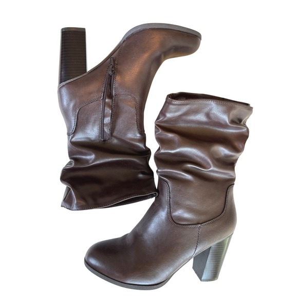 Style & Co. Shoes - Style & Co. Dark Brown Slouchy Mid-Calf Heeled Boots 7M Like New Western Boho
